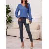 imageDokotoo Womens Casual Long Sleeve Shirts Shirred Shoulders Solid Color Knit Tops BlousesSky Blue