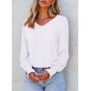 imageDokotoo Womens Casual Long Sleeve Shirts Shirred Shoulders Solid Color Knit Tops BlousesWhite