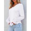 imageDokotoo Womens Casual Long Sleeve Shirts Shirred Shoulders Solid Color Knit Tops BlousesWhite