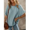 imageDokotoo Womens Casual Oversized Short Sleeve Solid Color Loose Texture Knit Tunic Tops BlousesBeau Blue