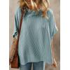 imageDokotoo Womens Casual Oversized Short Sleeve Solid Color Loose Texture Knit Tunic Tops BlousesBeau Blue