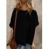 imageDokotoo Womens Casual Oversized Short Sleeve Solid Color Loose Texture Knit Tunic Tops BlousesBlack