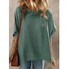 imageDokotoo Womens Casual Oversized Short Sleeve Solid Color Loose Texture Knit Tunic Tops BlousesBlackish Green