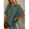 imageDokotoo Womens Casual Oversized Short Sleeve Solid Color Loose Texture Knit Tunic Tops BlousesBlackish Green