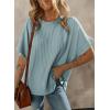 imageDokotoo Womens Casual Oversized Short Sleeve Solid Color Loose Texture Knit Tunic Tops BlousesBlue