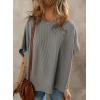 imageDokotoo Womens Casual Oversized Short Sleeve Solid Color Loose Texture Knit Tunic Tops BlousesDark Grey