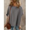 imageDokotoo Womens Casual Oversized Short Sleeve Solid Color Loose Texture Knit Tunic Tops BlousesGrey