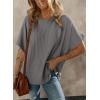 imageDokotoo Womens Casual Oversized Short Sleeve Solid Color Loose Texture Knit Tunic Tops BlousesGrey
