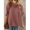 imageDokotoo Womens Casual Oversized Short Sleeve Solid Color Loose Texture Knit Tunic Tops BlousesMineral Red