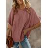 imageDokotoo Womens Casual Oversized Short Sleeve Solid Color Loose Texture Knit Tunic Tops BlousesMineral Red
