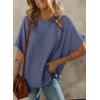 imageDokotoo Womens Casual Oversized Short Sleeve Solid Color Loose Texture Knit Tunic Tops BlousesNavy Blue