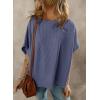 imageDokotoo Womens Casual Oversized Short Sleeve Solid Color Loose Texture Knit Tunic Tops BlousesNavy Blue