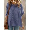 imageDokotoo Womens Casual Oversized Short Sleeve Solid Color Loose Texture Knit Tunic Tops BlousesNavy Blue