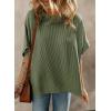 imageDokotoo Womens Casual Oversized Short Sleeve Solid Color Loose Texture Knit Tunic Tops BlousesVineyard Green