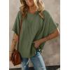 imageDokotoo Womens Casual Oversized Short Sleeve Solid Color Loose Texture Knit Tunic Tops BlousesVineyard Green
