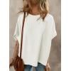 imageDokotoo Womens Casual Oversized Short Sleeve Solid Color Loose Texture Knit Tunic Tops BlousesWhite