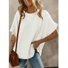 imageDokotoo Womens Casual Oversized Short Sleeve Solid Color Loose Texture Knit Tunic Tops BlousesWhite