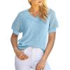 imageDokotoo Womens Casual Short Sleeve Loose Crochet Tunic Tops Lightweight Knit Pullover Sweater BlousesBeau Blue