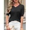 imageDokotoo Womens Casual Short Sleeve Loose Crochet Tunic Tops Lightweight Knit Pullover Sweater BlousesBlack
