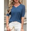 imageDokotoo Womens Casual Short Sleeve Loose Crochet Tunic Tops Lightweight Knit Pullover Sweater BlousesBlue