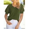 imageDokotoo Womens Casual Short Sleeve Loose Crochet Tunic Tops Lightweight Knit Pullover Sweater BlousesMoss Green