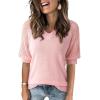 imageDokotoo Womens Casual Short Sleeve Loose Crochet Tunic Tops Lightweight Knit Pullover Sweater BlousesPink