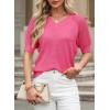 imageDokotoo Womens Casual Short Sleeve Loose Crochet Tunic Tops Lightweight Knit Pullover Sweater BlousesRose Red