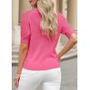 imageDokotoo Womens Casual Short Sleeve Loose Crochet Tunic Tops Lightweight Knit Pullover Sweater BlousesRose Red