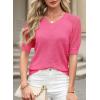 imageDokotoo Womens Casual Short Sleeve Loose Crochet Tunic Tops Lightweight Knit Pullover Sweater BlousesRose Red