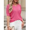 imageDokotoo Womens Casual Short Sleeve Loose Crochet Tunic Tops Lightweight Knit Pullover Sweater BlousesRose Red