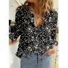 imageDokotoo Womens Casual V Neck Alicia Floral Print Roll Up Long Sleeve Chiffon Button Down Blouses Bohemian Top ShirtsBlack