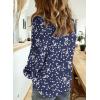 imageDokotoo Womens Casual V Neck Alicia Floral Print Roll Up Long Sleeve Chiffon Button Down Blouses Bohemian Top ShirtsBlue