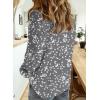 imageDokotoo Womens Casual V Neck Alicia Floral Print Roll Up Long Sleeve Chiffon Button Down Blouses Bohemian Top ShirtsGray