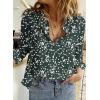 imageDokotoo Womens Casual V Neck Alicia Floral Print Roll Up Long Sleeve Chiffon Button Down Blouses Bohemian Top ShirtsGreen