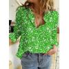 imageDokotoo Womens Casual V Neck Alicia Floral Print Roll Up Long Sleeve Chiffon Button Down Blouses Bohemian Top ShirtsGreen 2