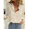 imageDokotoo Womens Casual V Neck Alicia Floral Print Roll Up Long Sleeve Chiffon Button Down Blouses Bohemian Top ShirtsKhaki