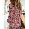 imageDokotoo Womens Casual V Neck Alicia Floral Print Roll Up Long Sleeve Chiffon Button Down Blouses Bohemian Top ShirtsPink