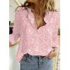 imageDokotoo Womens Casual V Neck Alicia Floral Print Roll Up Long Sleeve Chiffon Button Down Blouses Bohemian Top ShirtsPink 2