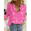 imageDokotoo Womens Casual V Neck Alicia Floral Print Roll Up Long Sleeve Chiffon Button Down Blouses Bohemian Top ShirtsPink 3