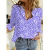 imageDokotoo Womens Casual V Neck Alicia Floral Print Roll Up Long Sleeve Chiffon Button Down Blouses Bohemian Top ShirtsPurple