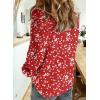 imageDokotoo Womens Casual V Neck Alicia Floral Print Roll Up Long Sleeve Chiffon Button Down Blouses Bohemian Top ShirtsRed