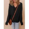 imageDokotoo Womens Casual V Neck Waffle Knit Button Down Long Sleeve Shirts Loose TopsBlack