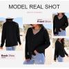 imageDokotoo Womens Casual V Neck Waffle Knit Button Down Long Sleeve Shirts Loose TopsBlack