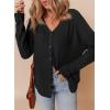 imageDokotoo Womens Casual V Neck Waffle Knit Button Down Long Sleeve Shirts Loose TopsBlack