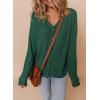 imageDokotoo Womens Casual V Neck Waffle Knit Button Down Long Sleeve Shirts Loose TopsBlackish Green