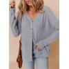 imageDokotoo Womens Casual V Neck Waffle Knit Button Down Long Sleeve Shirts Loose TopsLight Grey