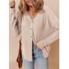 imageDokotoo Womens Casual V Neck Waffle Knit Button Down Long Sleeve Shirts Loose TopsParchment