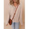 imageDokotoo Womens Casual V Neck Waffle Knit Button Down Long Sleeve Shirts Loose TopsParchment