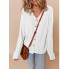 imageDokotoo Womens Casual V Neck Waffle Knit Button Down Long Sleeve Shirts Loose TopsWhite