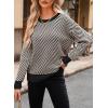 imageDokotoo Womens Crewneck Cute Sweaters 2024 Striped Colorblock Fall Winter Knitted Pullover TopsApricot Stripe